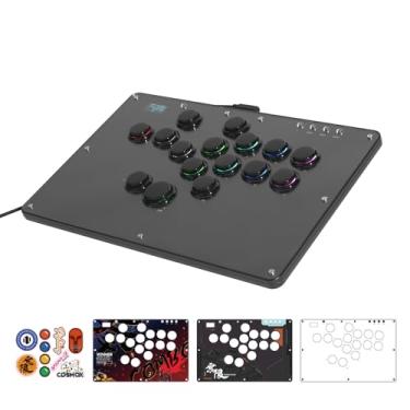 Imagem de Haute42 Controle sem alavanca U16 para jogos de arcade: painel de grafite faça você mesmo - Série de aros retrô U16 - Interruptor discreto de cristal de 16 teclas - Controle RGB personalizado para