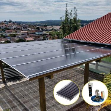 Imagem de Kit Policarbonato Fume 6mm 12,00m x 4,00m - Perfis Naturais - RM Polic