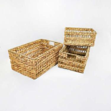 Imagem de Conj Trio Cestos Retangular Palha Natural Fino Design Luxo - LUXdécor 