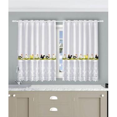 Imagem de Cortina Cozinha Com Estampas Desenhada 2,60x1,20 Branca - Beija Flor