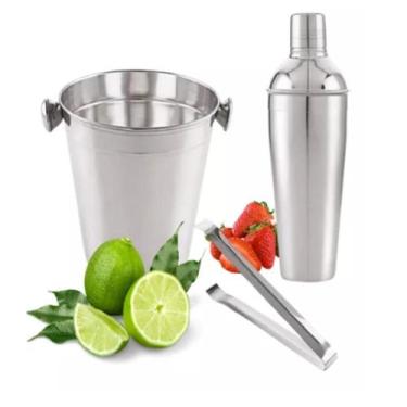Imagem de Kit Bar Inox 3 Peças Balde Pegador E Coqueteleira 500 Ml - WELLMIX