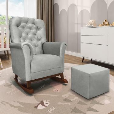 Imagem de Poltrona de Amamentação Agatha Canoa com Puff Veludo Phoenix Baby - Cinza