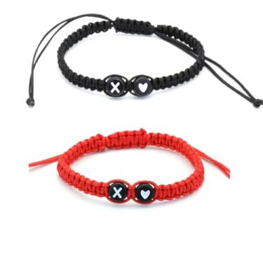 Imagem de Pulseiras de casal com inicial para mulheres e homens, pulseiras de coração trançadas feitas à mão, pulseiras com letras de melhor amigo para presente de 2 joias de aniversário, 0, Resina, Sem Pedra