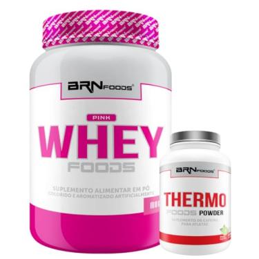 Imagem de Kit Pink Whey c/Colágeno 2kg + Thermo Foods 120g Limão - BRN Foods (Médio, Morango)