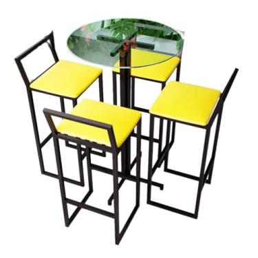 Imagem de Conjunto Mesa Alta Bar Bistrô Redonda Vidro 4 Banquetas Confort Estofado Industrial Black (AMARELO)