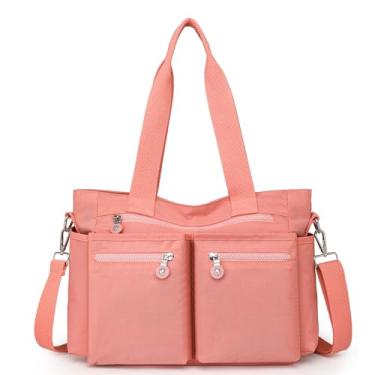 Imagem de Bolsa tiracolo com zíper e ombro carteiro estética bolsa escolar grande com vários bolsos para mulheres, rosa, Medium