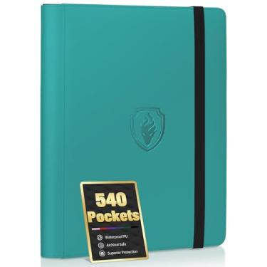 Imagem de Premium 9 Pocket Card Binder for 540 Cards, Fabmaker PU Cover Trading Card Binder, Sturdy Card Collection Album, Sleek Card Holder Folders for YuGiOh, MTG, TCG, Game Cards & Sports Cards, Turquoise