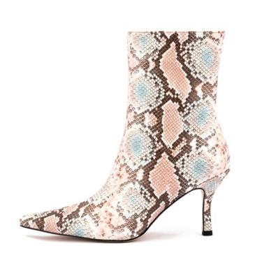 Imagem de UNWRBD 6 cm tamanho grande elegante padrão escuro botas curtas bico fino feminino salto alto colorido elegante botas baixas, rosa, US5,5 EU36