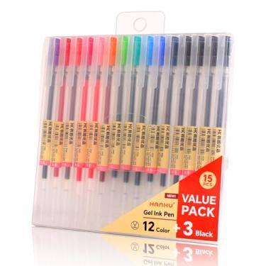 Imagem de HANKU Canetas de tinta gel, 0,5 mm, 15 peças, canetas esferográficas coloridas, canetas esferográficas multicoloridas para escrever, diário, anotações, desenho, artigos de papelaria japoneses, canetas