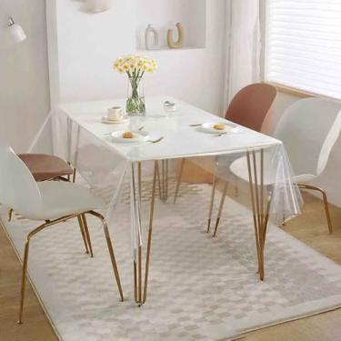 Imagem de JEGPWBKT Toalha de mesa impermeável de plástico transparente, toalha de mesa retangular com macramê de renda, à prova de derramamento de óleo, capa de mesa para mesas de jantar, festas e feriados