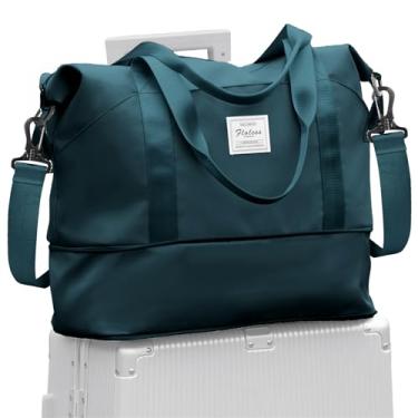 Imagem de Bolsa esportiva de viagem, bolsa esportiva, bolsa de ginástica, bolsa de ombro para noite de fim de semana para mulheres, A6 - azul pavão expansível, Grande