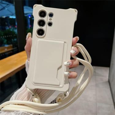 Imagem de Colar crossbody corda silicone bolsa de cartão macia capa de telefone para Samsung S24 Ultra S23 S22 FE A54 5G A53 capa de carteira com suporte de cartão, branca, para Samsung S23Plus