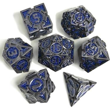 Imagem de RULE DICE D&D Metal Dice Set, 7 die Metal DND Polyhedral Dice Sets with Gift Metal D and D Dice Box, for Dungeons and Dragons Dice Set and Other Role Playing TMG Games(Sapphire Blue)
