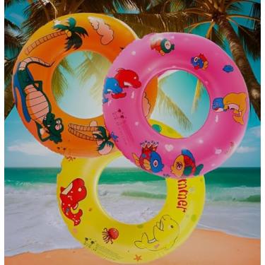Imagem de Boia Inflável Infantil Redonda com Estampa de Jacaré e Coqueiros, 60cm, Laranja