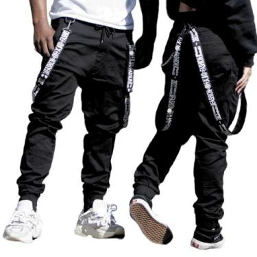Imagem de Calça Jogger De Sarja Unissex com Acessórios inclusos Corrente e suspe