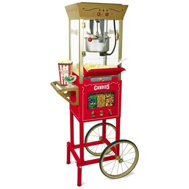 Imagem de Pipoqueira Elétrica Profissional Vintage com Capacidade para 7L, Distribuidor de Doces Três Compartimentos, Inclui Colheres Medidoras e