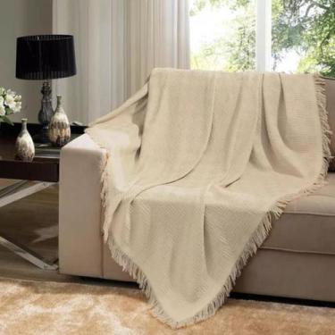 Imagem de Manta Para Sofá Tamanho Grande Casal 100% Algodão - Barbalius, Bege