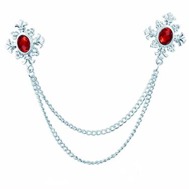 Imagem de Elegante cruz com corrente pendurada broche banhado a ouro prata cristal oval strass corsage borla corrente terno jaqueta broche broche para homens marido presentes, Zinco, Cristal