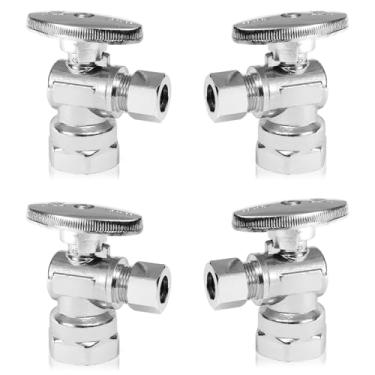 Imagem de HeSun Válvula de parada angular de 4 peças, 1/5.1 cm FIP x 3/20.3 cm OD compressão, válvula de desligamento de 1/4 de volta, latão cromado
