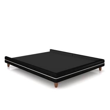 Imagem de Cama Avulsa Para Colchão Casal Torres Pés Em Madeira Pu Preto G91 - Gran Belo