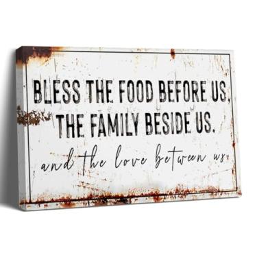 Imagem de Balgardekor Bless The Food Before Us Arte de parede em tela rústica para cozinha, sala de jantar, estilo casa de fazenda (Bless The Food Before Us, 40,6 cm C x 30,5 cm L, tela embrulhada)
