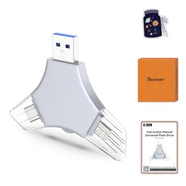 Imagem de Pen Drive USB 3.0 de 64 GB para iPhone, 3 em 1 com memória externa para fotos, pen drives de alta velocidade V5.37 para iPhone/iPad/Android/PC - cinza cinza