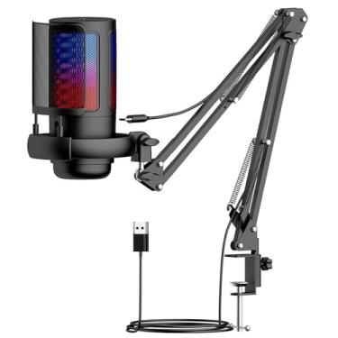 Imagem de Microfone USB para jogos, kit de microfone para podcast, microfone condensador de computador com cantilever, com filtro pop, adequado para transmissão ao vivo, jogos, bate-papo, computador