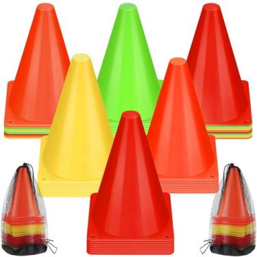 Imagem de Leelosp Pacote com 48 cones de trânsito de plástico de 17,8 cm Marcador de campo de agilidade para futebol/segurança/esportes/cones de treinamento para patinação basquete futebol treinos temáticos