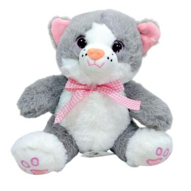 Imagem de Gato Pelúcia Apaixonado 25 Cm Altura Cinza Fofinho Gatinho