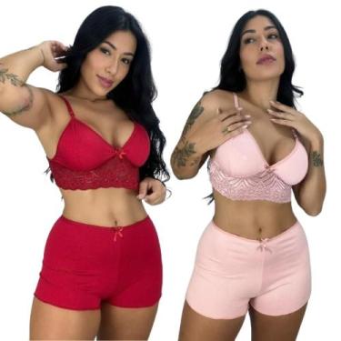 Imagem de Kit 2 Short Doll Pijama Feminino Conforto Para Dormir Linha Noite Top 