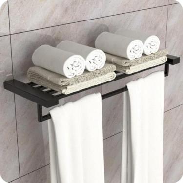 Imagem de Toalheiro Hotel de Parede Porta Toalha Duplo Preto Master - SteelDecor