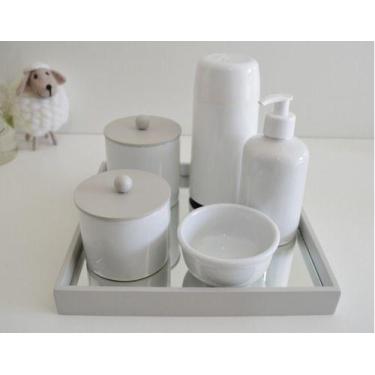 Imagem de Kit Higiene Porcelana Bebê Bandeja Mdf Colorida Espelho K156 - Ciranda