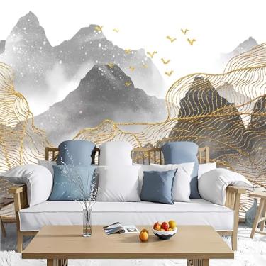 Imagem de Lcythiazole Papel de parede estilo chinês papel de parede oriental mural montanhas douradas arte abstrata murais grandes para sala de estar quarto papel de parede 3D descascar e colar