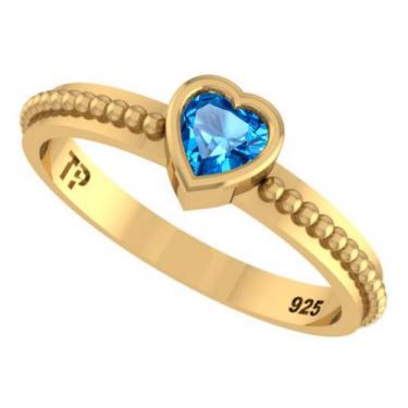 Imagem de Anel Prata 925 Dourada 18k Solitário Coração - Topázio - Tudo Prata, 1
