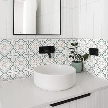 Imagem de Alwayspon 24 peças de adesivo de azulejo de parede fosco floral retrô para transferência de película e cola, decalques autoadesivos de vinil para cozinha e banheiro, 20 x 20 cm/8 x 8 polegadas, verde