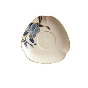 Imagem de Conjunto de chávenas e pratos vermelhos de pedra azul e branca de 115 ml/99.2 g, xícara de chá de cerâmica de flor de lírio pintada à mão - Prato de boca de flor [simplificado]