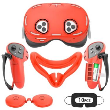Imagem de Rechale Conjunto De Capa De Silicone Compatível Com Oculus/Meta Quest 3S, Acessórios Vr Para Meta Quest 3S, Conjunto De Capa Protetora Inclui Capa Para Controle, Capa Para Rosto, Capa Vr Shell (Verm