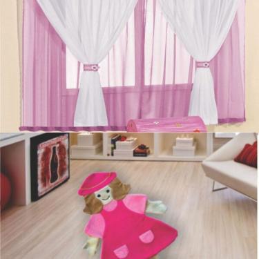 Imagem de Kit Decora��ão P/ Quarto De Menina = Cortina Malha Juvenil + T