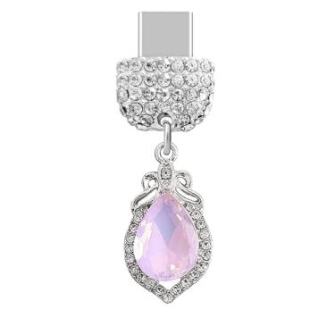 Imagem de ELISE & FONDA TP533 Tipo-C porta de carregamento cristal antipoeira pingente de telefone celular para iPhone 15/16/Samsung/OnePlus/Xiaomi/oppo telefones Android (rosa), approx. 1.4 cm (L) x 0.7 cm (D)