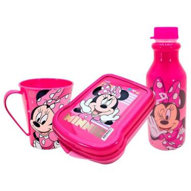 Imagem de Kit Minnie Rosa, Garrafinha Infantil 500ml Retrô, Caneca Infantil 360m