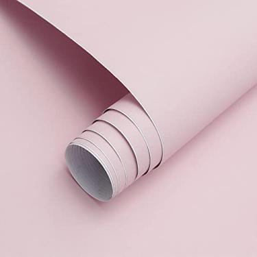 Imagem de HeloHo Papel de parede texturizado fosco de 28 x 15,7 cm rosa claro sólido papel de parede fosco autoadesivo moderno papel de parede removível à prova d'água para móveis sala de estar quarto decoração