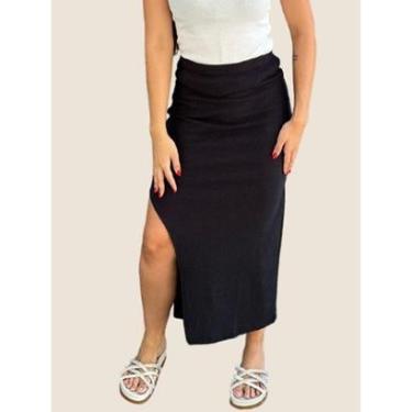 Imagem de Saia Midi Fenda Lateral Colcci Jeans Cor:;Tamanho:P-Feminino