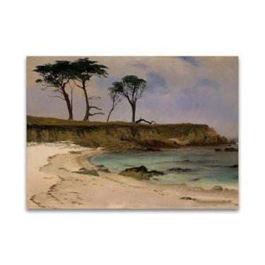 Imagem de Famosa arte de parede - reprodução de pinturas famosas de Bierstadt - impressão em tela - fotos decorativas de sala de estar de escritório (enseada do mar) 40 x 56 cm (15,8 x 22,0 pol) sem moldura