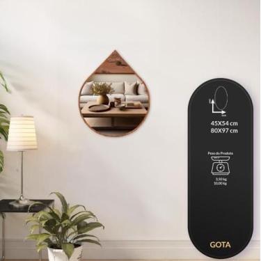 Imagem de Espelho Decorativo Gota Com Moldura Lâmina De Madeira - Liz Decor, Pre