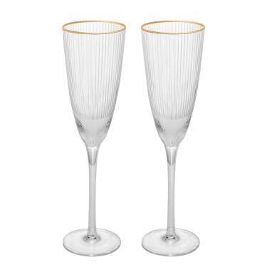 Imagem de Conjunto de Taças para Champanhe Wolff com Borda Dourada Lines 300 ml em Vidro – 2 Peças