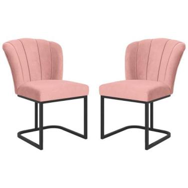 Imagem de Kit 2 Cadeiras Flor Pés Metal Preto Recepção Manicure - Balaqui Decor,