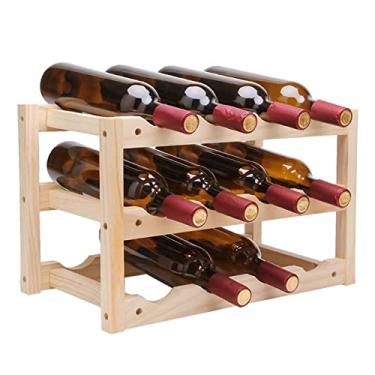 Imagem de Rack de vinho com 12 garrafas de 3 camadas de madeira para exibição de vinho / suporte de garrafa de armazenamento de vinho para cozinha, bar, despensa, adega, bancada