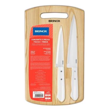 Imagem de Conjunto 2 Facas e 1 Tábua em Madeira Brinox