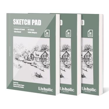 Imagem de 120 folhas (pacote com 3) papel de esboço com cola, peso pesado, 63,5 kg para artistas iniciantes, bloco de desenho sem ácido para aquarela, carvão, tintas mistas de lápis