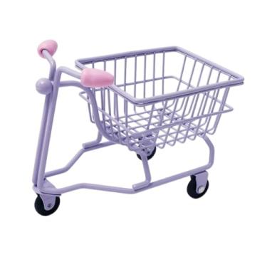 Imagem de IEUDNS Carrinho de compras em miniatura Crianças empurram carrinho de brinquedo Decoração de mesa Organizador de escritório Creative Desktop Organizer, Roxo